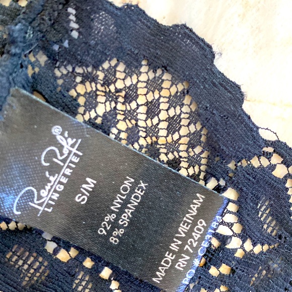 Rene Rofe  Pearl Necklace Bra Small/Medium Black Lace  White Pearl - Picture 6 of 9